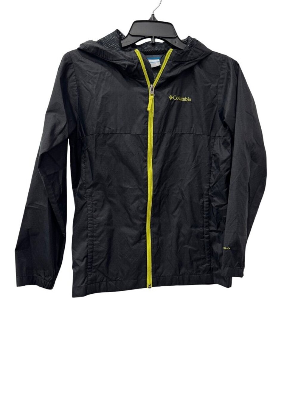 Columbia Kid's Size M Omni-Shield Black Hooded Lightweight Jacket With Yellow